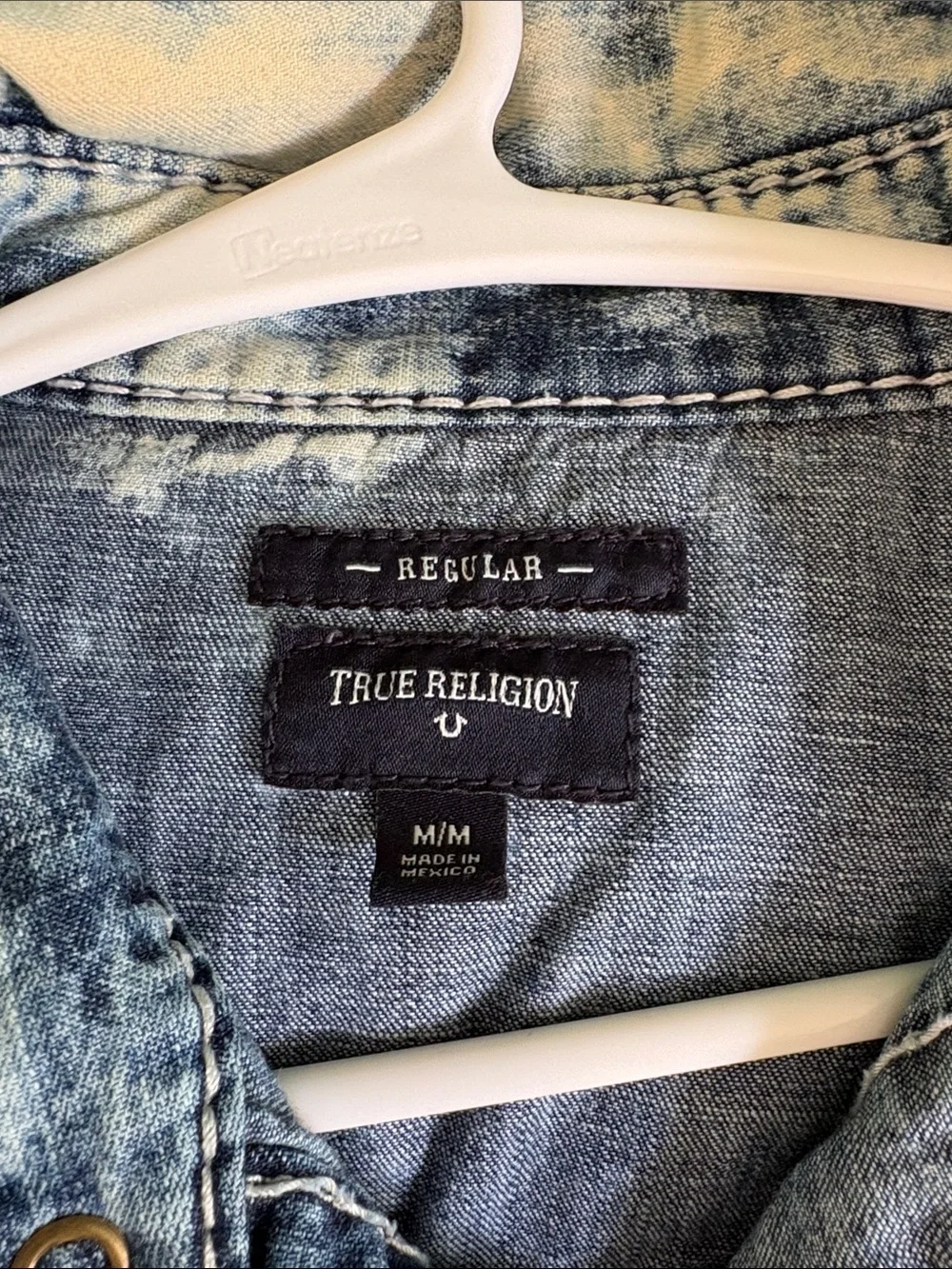 True Religion Two-Tone Acid Wash Denim Shirt